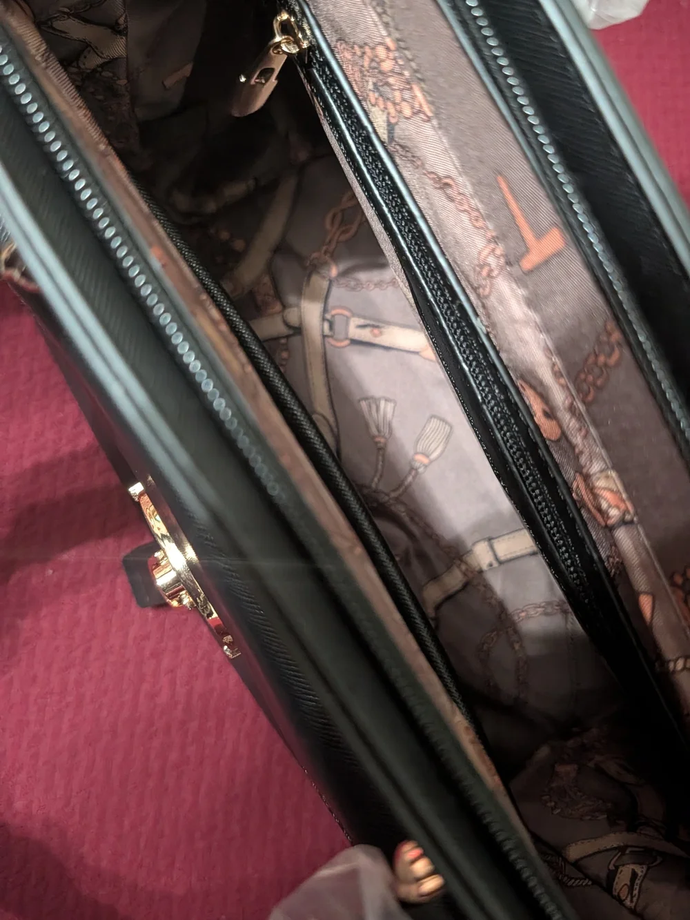 Black Structured Top-Handle Satchel Handbag